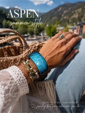 1-1/2" Alligator Glazed Blue Adjustable Leather Cuff Bracelet